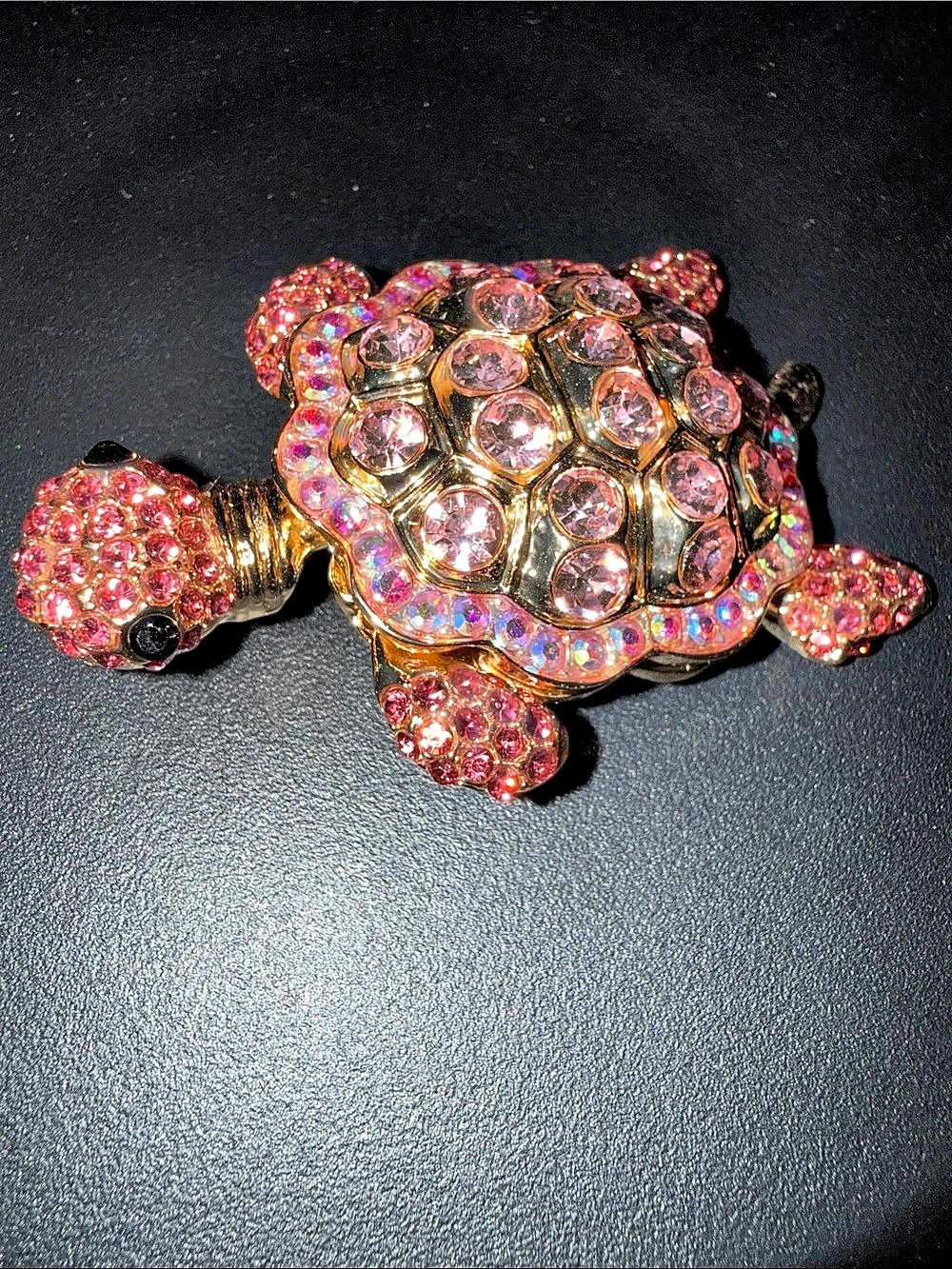 Crystal Turtle Brooch in Pink & Gold